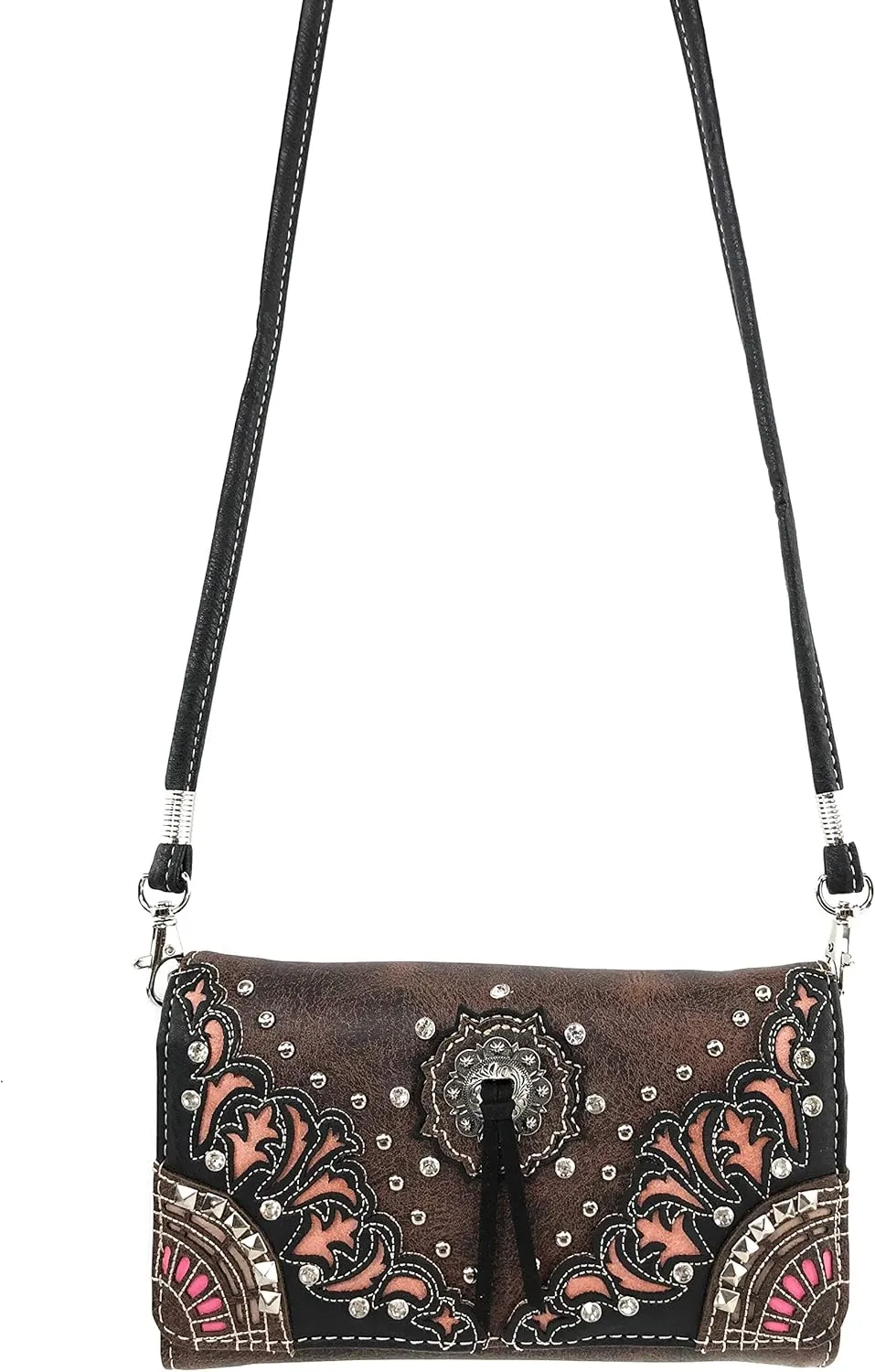 Zelris Autumn West Fringe Concho Women Crossbody Wrist Trifold Wallet