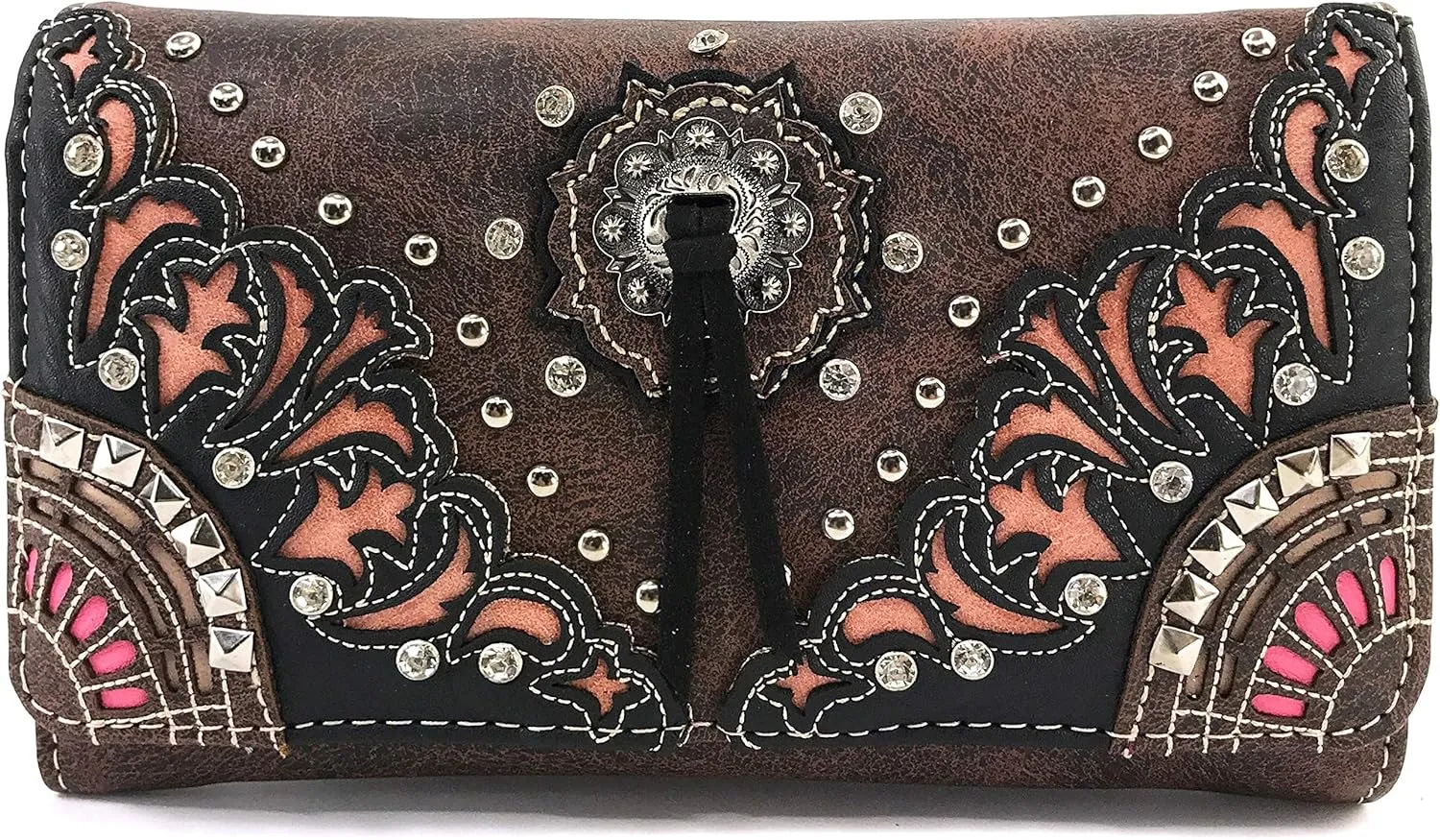 Zelris Autumn West Fringe Concho Women Crossbody Wrist Trifold Wallet
