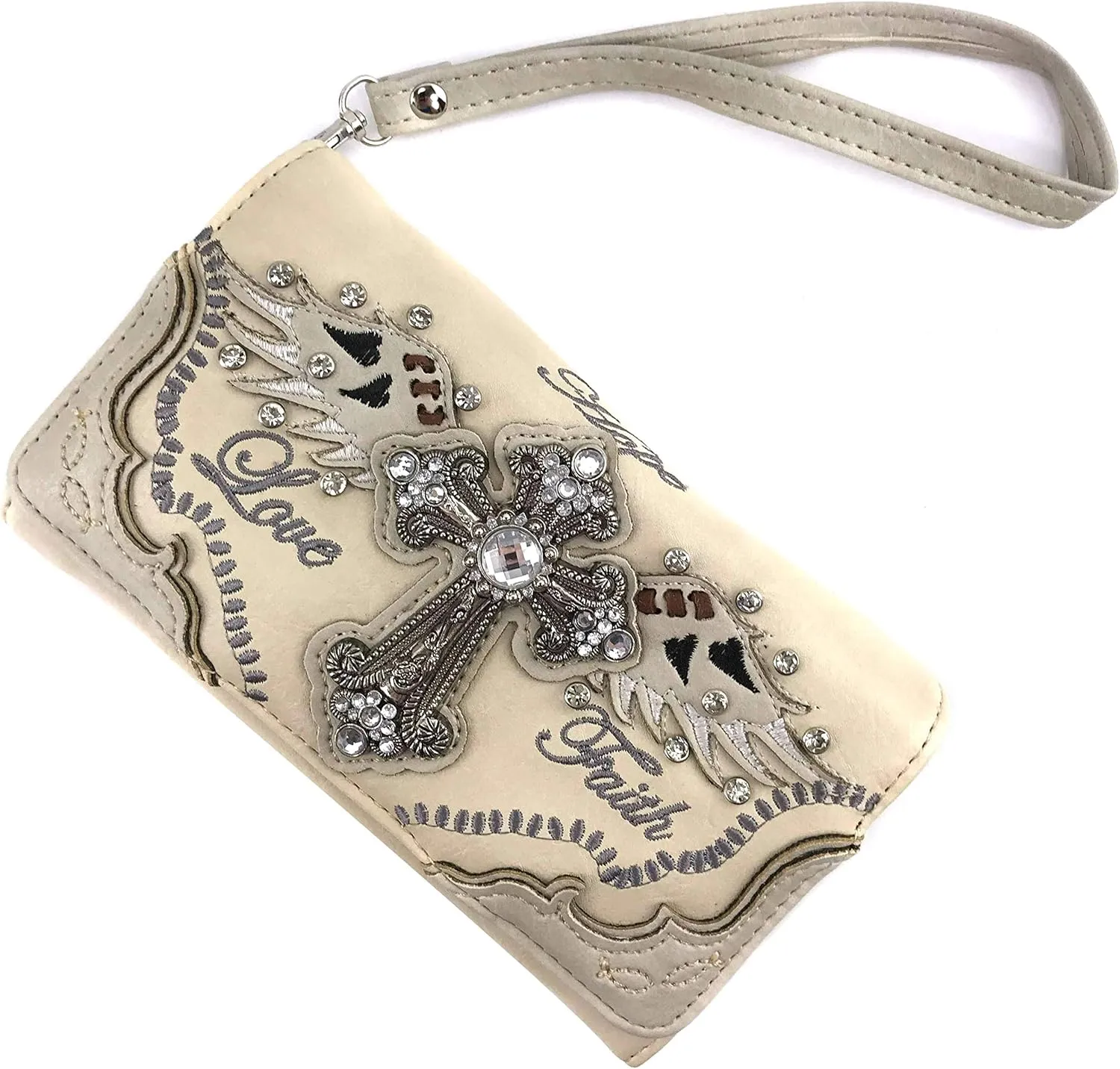 Zelris Faith Love Hope Cross Angel Wing Bible Women Crossbody Trifold Wallet