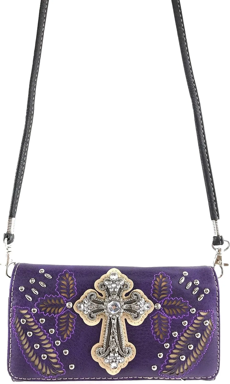Zelris Fall Fern Leaf Western Cross Women Crossbody Wrist Trifold Wallet
