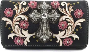 Zelris Western Cross Daisy Flower Women Crossbody Wrist Trifold Wallet