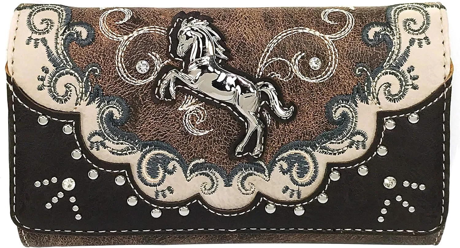 Zelris Western Mustang Horse Turquoise Women Crossbody Wrist Trifold Wallet