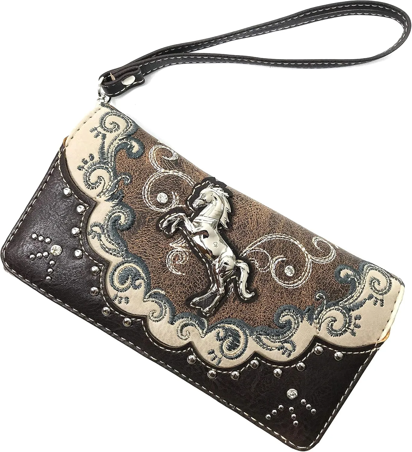 Zelris Western Mustang Horse Turquoise Women Crossbody Wrist Trifold Wallet