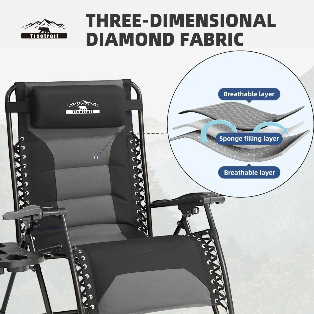 Zero Gravity Lounge Chairs - Set of 2 Oversized Reclining Patio Chairs with Adjustable Pillow & Cup Holder (500lbs Capacity, Black/Gray)