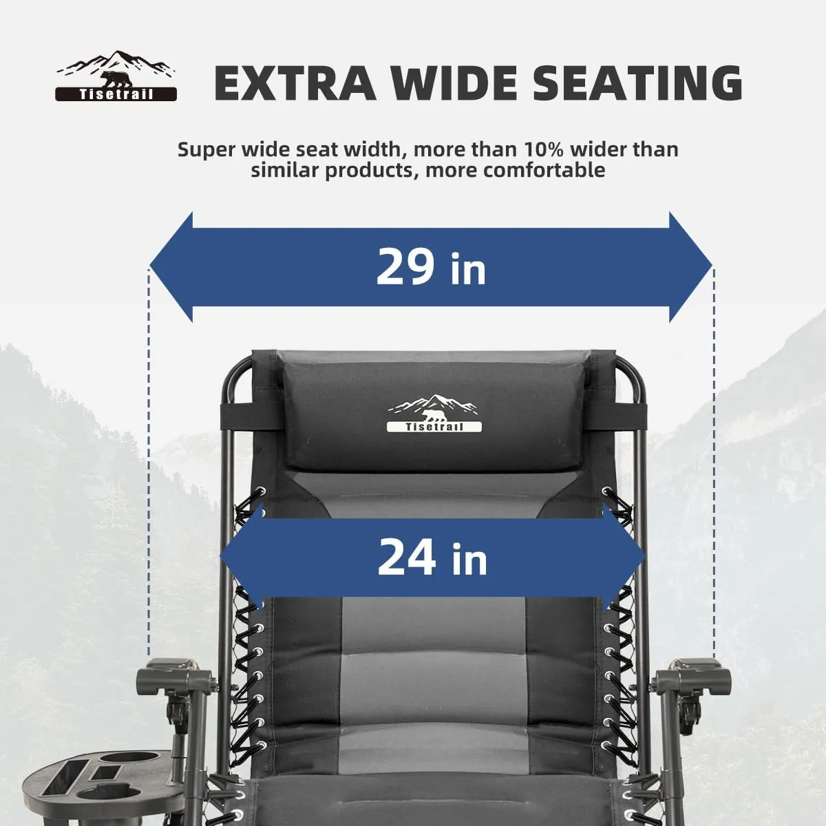 Zero Gravity Lounge Chairs - Set of 2 Oversized Reclining Patio Chairs with Adjustable Pillow & Cup Holder (500lbs Capacity, Black/Gray)
