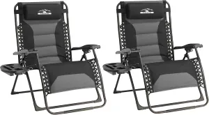 Zero Gravity Lounge Chairs - Set of 2 Oversized Reclining Patio Chairs with Adjustable Pillow & Cup Holder (500lbs Capacity, Black/Gray)