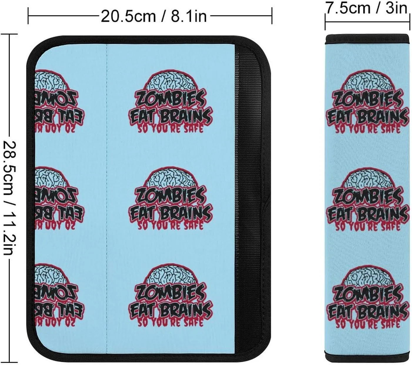 Zombies Eat Brains Fashion Car Seat Belt Cover Pad for Shoulder Bag Camera Soft Comfort Accessories 2PCS